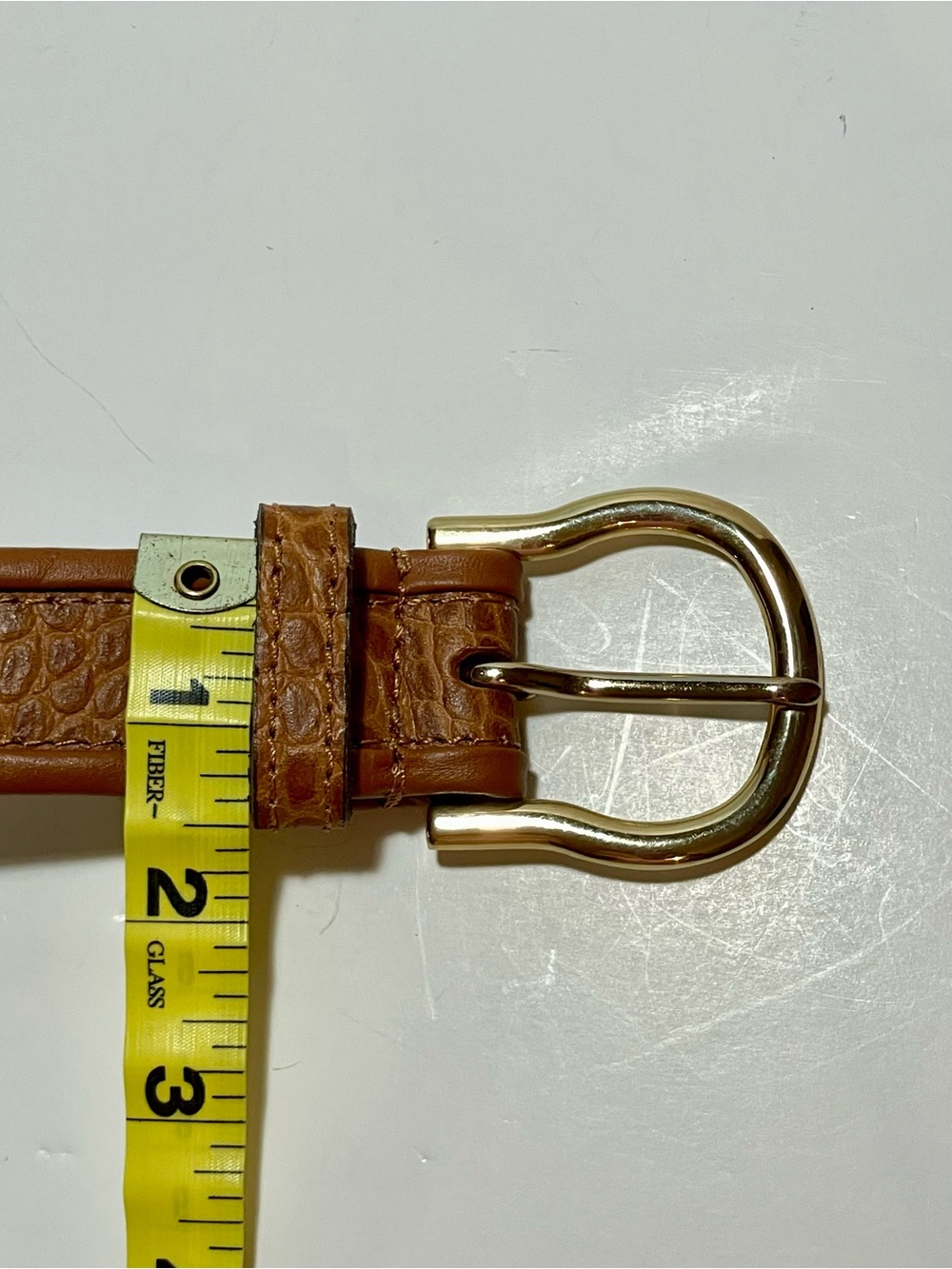 Liz Claibourne Cognac Croc-Embossed Leather Belt with Gold Buckle - Picture 11 of 12